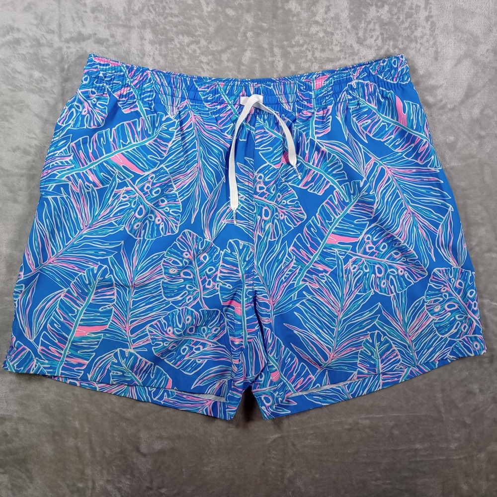 Chubbies Swim Trunks Mens‎ XXL Blue Pink Tropical Palm Summer Beachwear Preppy